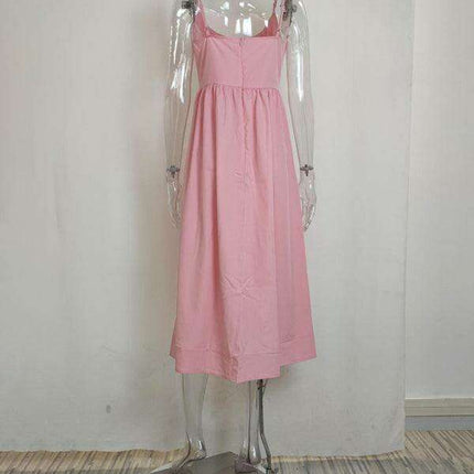 Boho Chic Pleated Suspenders Dress with U-Neck and Dropped Sleeves - Très Elite