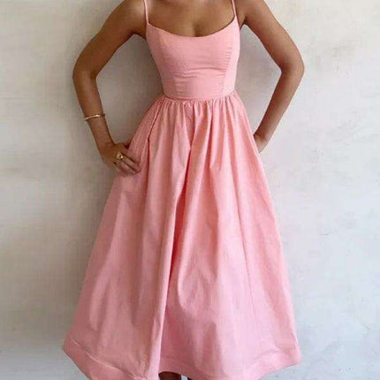 Boho Chic Pleated Suspenders Dress with U-Neck and Dropped Sleeves - Très Elite
