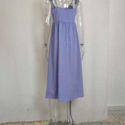 Boho Chic Pleated Suspenders Dress with U-Neck and Dropped Sleeves - Très Elite