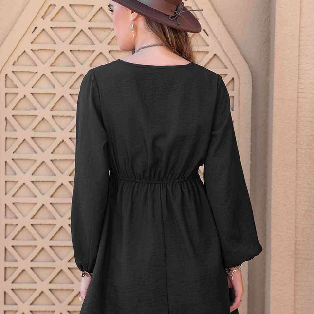 Boho-Inspired Tropical Midi Dress with Notched Neckline