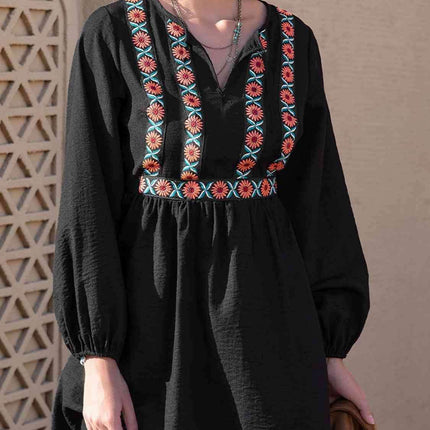 Boho-Inspired Tropical Midi Dress with Notched Neckline