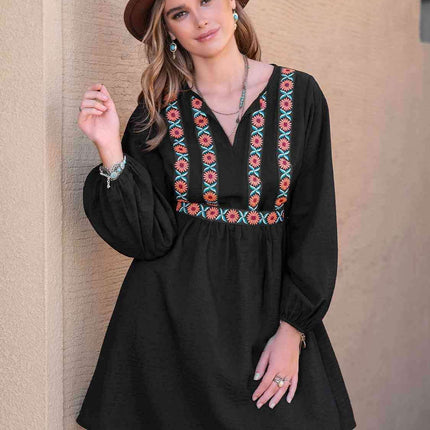 Boho-Inspired Tropical Midi Dress with Notched Neckline