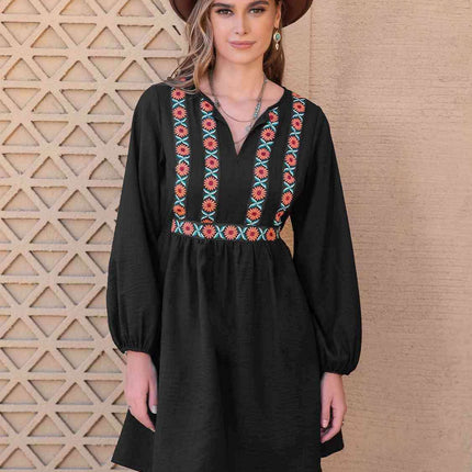 Boho-Inspired Tropical Midi Dress with Notched Neckline