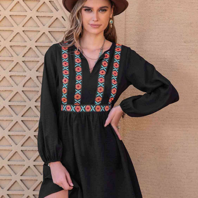 Boho-Inspired Tropical Midi Dress with Notched Neckline