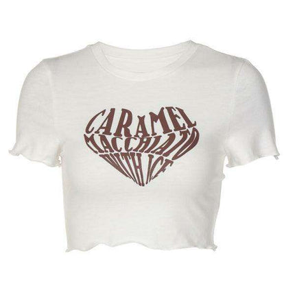 Bold Heart Print Crop Tee - Trendy Women's Graphic Top