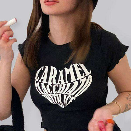 Bold Heart Print Crop Tee - Trendy Women's Graphic Top