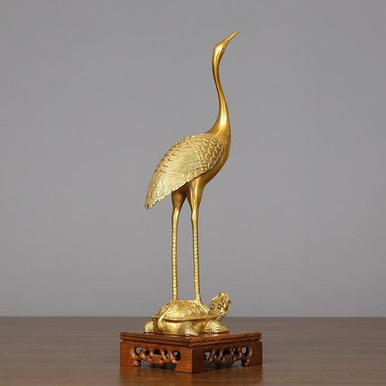 Brass Dragon Turtle and Crane Figurine: A Symbol of Longevity for Home Decor and Gifting - Très Elite
