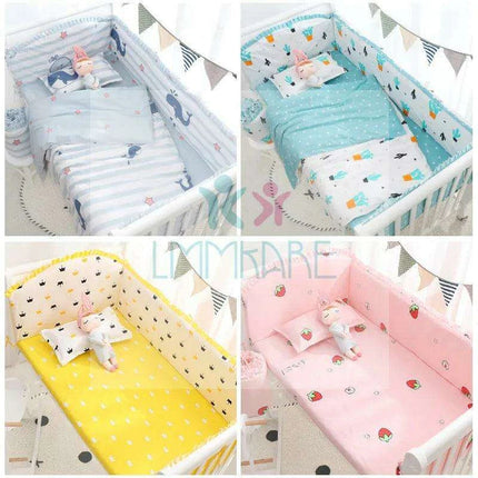 Breathable Cotton Baby Crib Bumper Pad Set - Protective 6-Piece Rail Guards - Très Elite- Très Elite