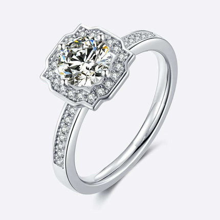 Brilliant Sterling Silver Halo Ring with Lab-Created Diamonds