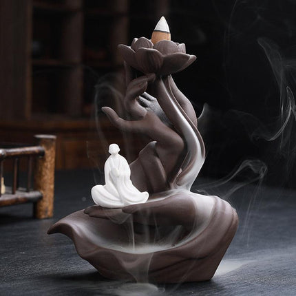 Buddha Hand Ceramic Backflow Incense Burner - Tranquil Smoke Cascade for Mindfulness and Relaxation - Très Elite