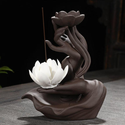 Buddha Hand Ceramic Backflow Incense Burner - Tranquil Smoke Cascade for Mindfulness and Relaxation - Très Elite