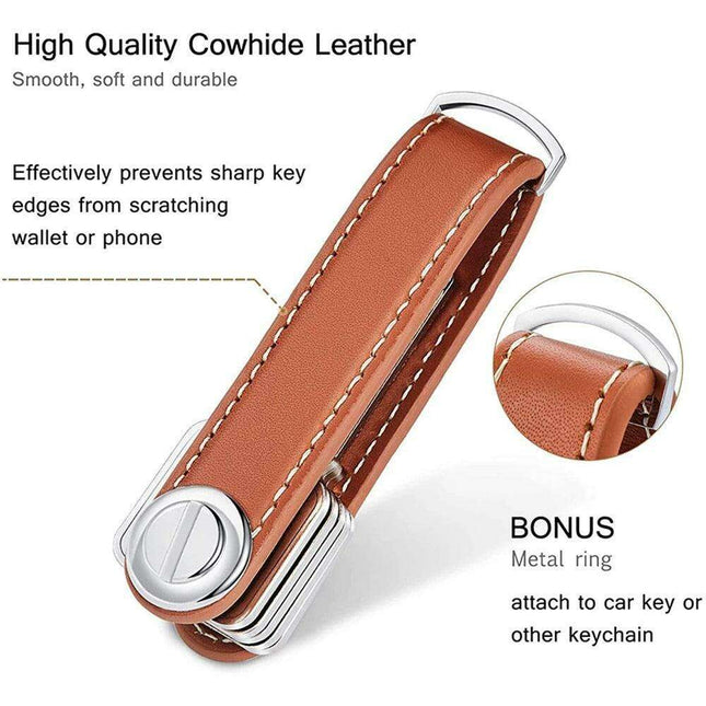 Stylish Cowhide Leather Key Holder with Secure Fastening for 4-16 Keys