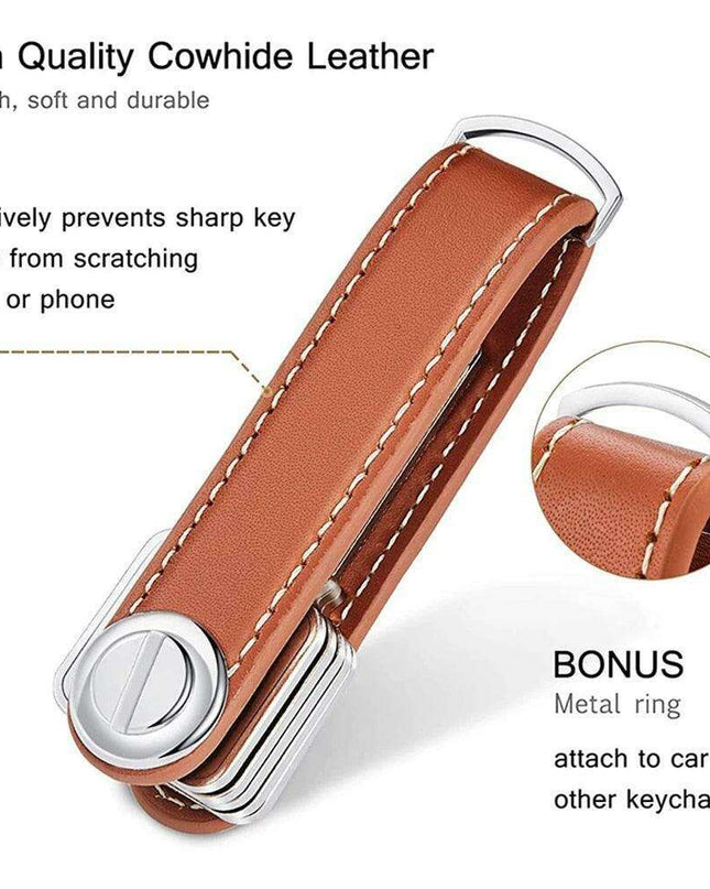 Stylish Cowhide Leather Key Holder with Secure Fastening for 4-16 Keys