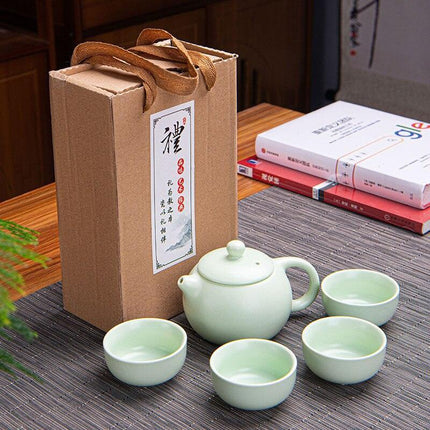 Celadon Serenity: Traditional Asian Fish-Inspired Tea Set for Tranquil Rituals - Très Elite