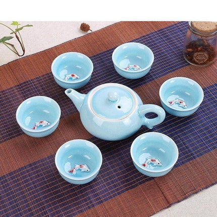 Celadon Serenity: Traditional Asian Fish-Inspired Tea Set for Tranquil Rituals - Très Elite