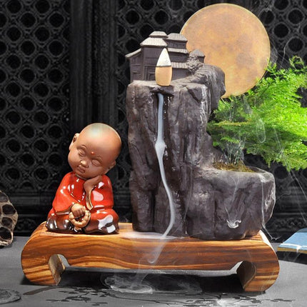 Ceramic Backflow Incense Burner with Soothing LED Light and Pine Accent - Serenity Enhancer