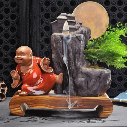 Ceramic Backflow Incense Burner with Soothing LED Light and Pine Accent - Serenity Enhancer