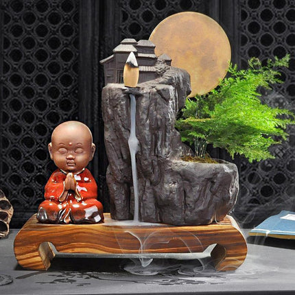 Ceramic Backflow Incense Burner with Soothing LED Light and Pine Accent - Serenity Enhancer