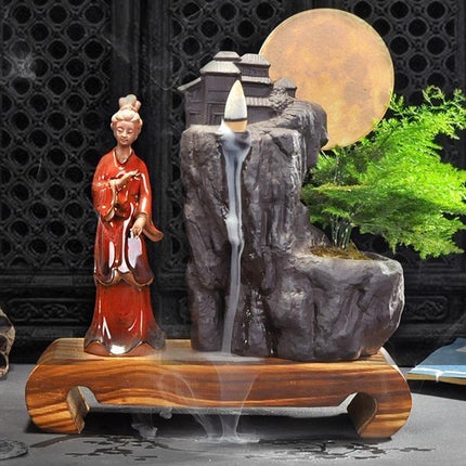 Ceramic Backflow Incense Burner with Soothing LED Light and Pine Accent - Serenity Enhancer