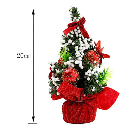 Charming 20cm Miniature Christmas Tree with Festive Decorations and Ribbon..