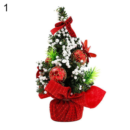 Charming 20cm Miniature Christmas Tree with Festive Decorations and Ribbon..