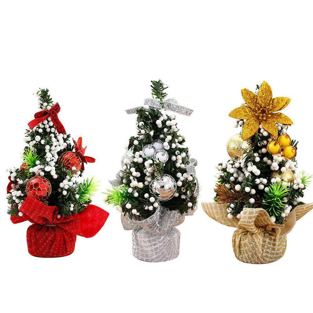 Charming 20cm Miniature Christmas Tree with Festive Decorations and Ribbon