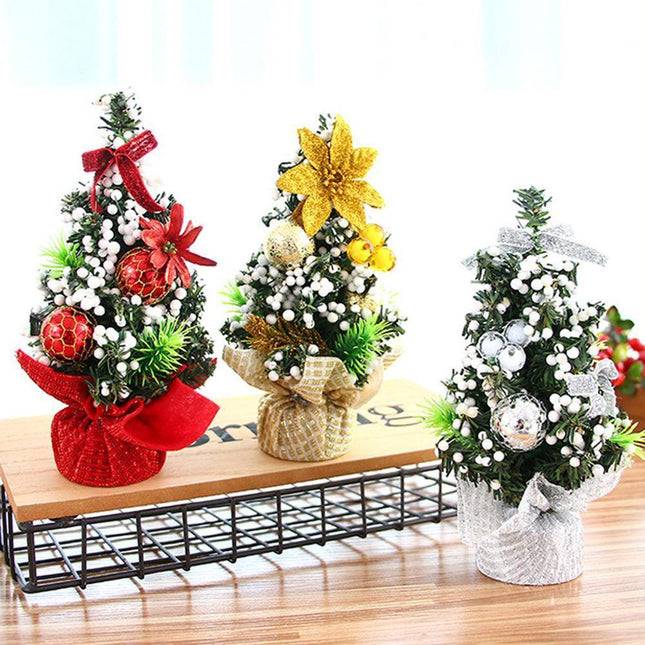 Charming 20cm Miniature Christmas Tree with Festive Decorations and Ribbon