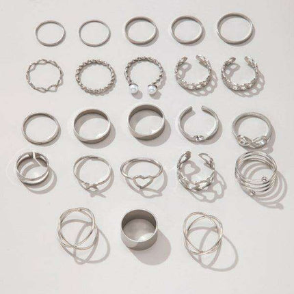 Charming 23-Piece Butterfly & Cross Pearl Ring Collection