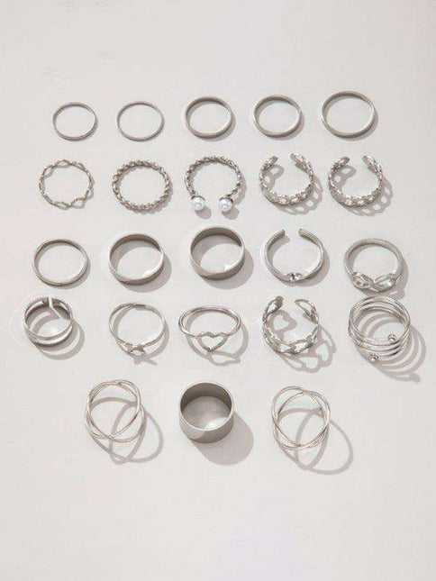 Charming 23-Piece Butterfly & Cross Pearl Ring Collection