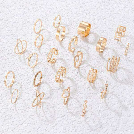 Charming 23-Piece Butterfly & Cross Pearl Ring Collection