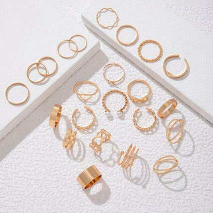 Charming 23-Piece Butterfly & Cross Pearl Ring Collection