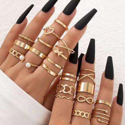 Charming 23-Piece Butterfly & Cross Pearl Ring Collection