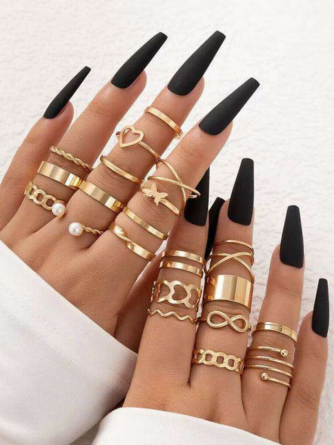 Charming 23-Piece Butterfly & Cross Pearl Ring Collection