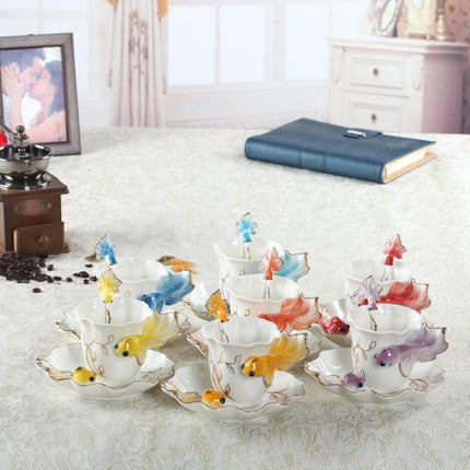 Charming 3D Goldfish Ceramic Mug Set with Matching Saucer and Spoon - Très Elite