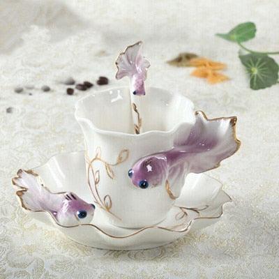 Charming 3D Goldfish Ceramic Mug Set with Matching Saucer and Spoon