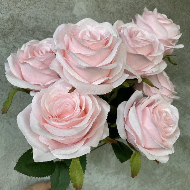 Charming 9-Piece Silk Pink Rose Floral Arrangement for Chic Home Ambiance - Très Elite
