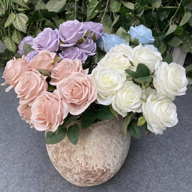 Charming 9-Piece Silk Pink Rose Floral Arrangement for Chic Home Ambiance - Très Elite