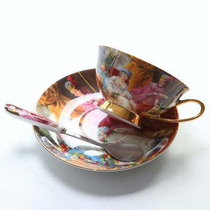 Charming Antique Bone China Coffee Cup Set of Two - Très Elite