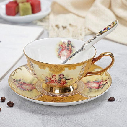 Charming Antique Bone China Coffee Cup Set of Two - Très Elite