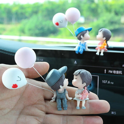 Charming Balloon-Bearing Cartoon Couple Dashboard Decor for Your Vehicle