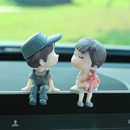 Charming Balloon-Bearing Cartoon Couple Dashboard Decor for Your Vehicle