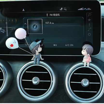 Charming Balloon-Bearing Cartoon Couple Dashboard Decor for Your Vehicle