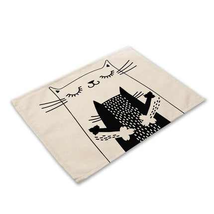 Charming Black Cat Cotton Linen Placemat - Essential Dining Table Accessory..