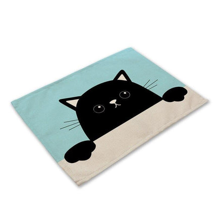 Charming Black Cat Cotton Linen Placemat - Essential Dining Table Accessory..