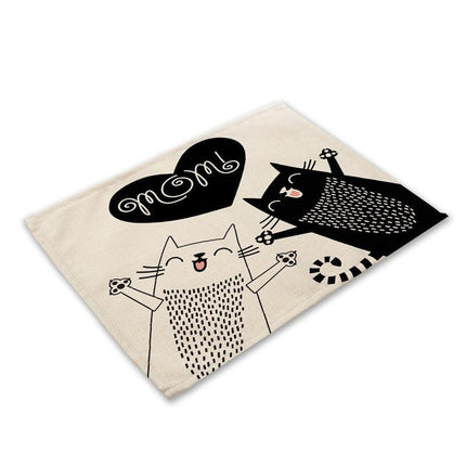 Charming Black Cat Cotton Linen Placemat - Essential Dining Table Accessory..