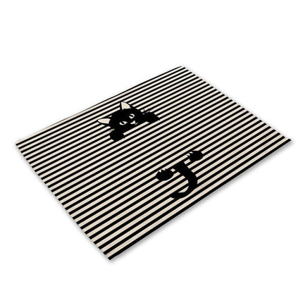 Charming Black Cat Cotton Linen Placemat - Essential Dining Table Accessory..