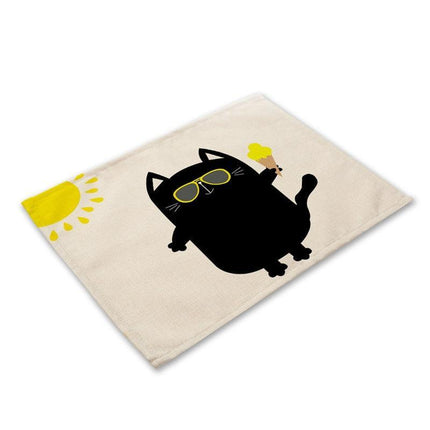 Charming Black Cat Cotton Linen Placemat - Essential Dining Table Accessory..