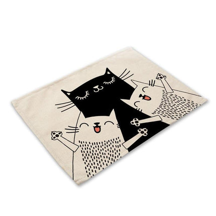 Charming Black Cat Cotton Linen Placemat - Essential Dining Table Accessory..