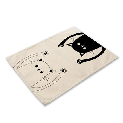 Charming Black Cat Cotton Linen Placemat - Essential Dining Table Accessory..