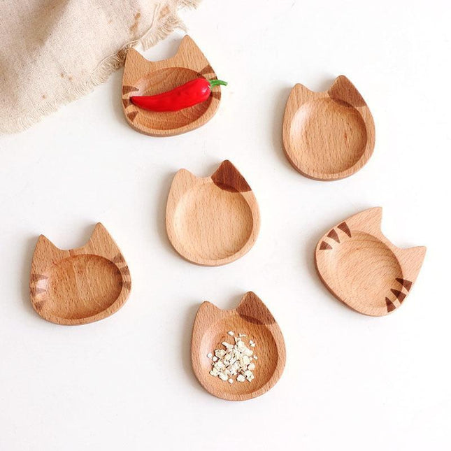 Charming Cat-Themed Wooden Dipping Bowl for Sauces and Condiments
